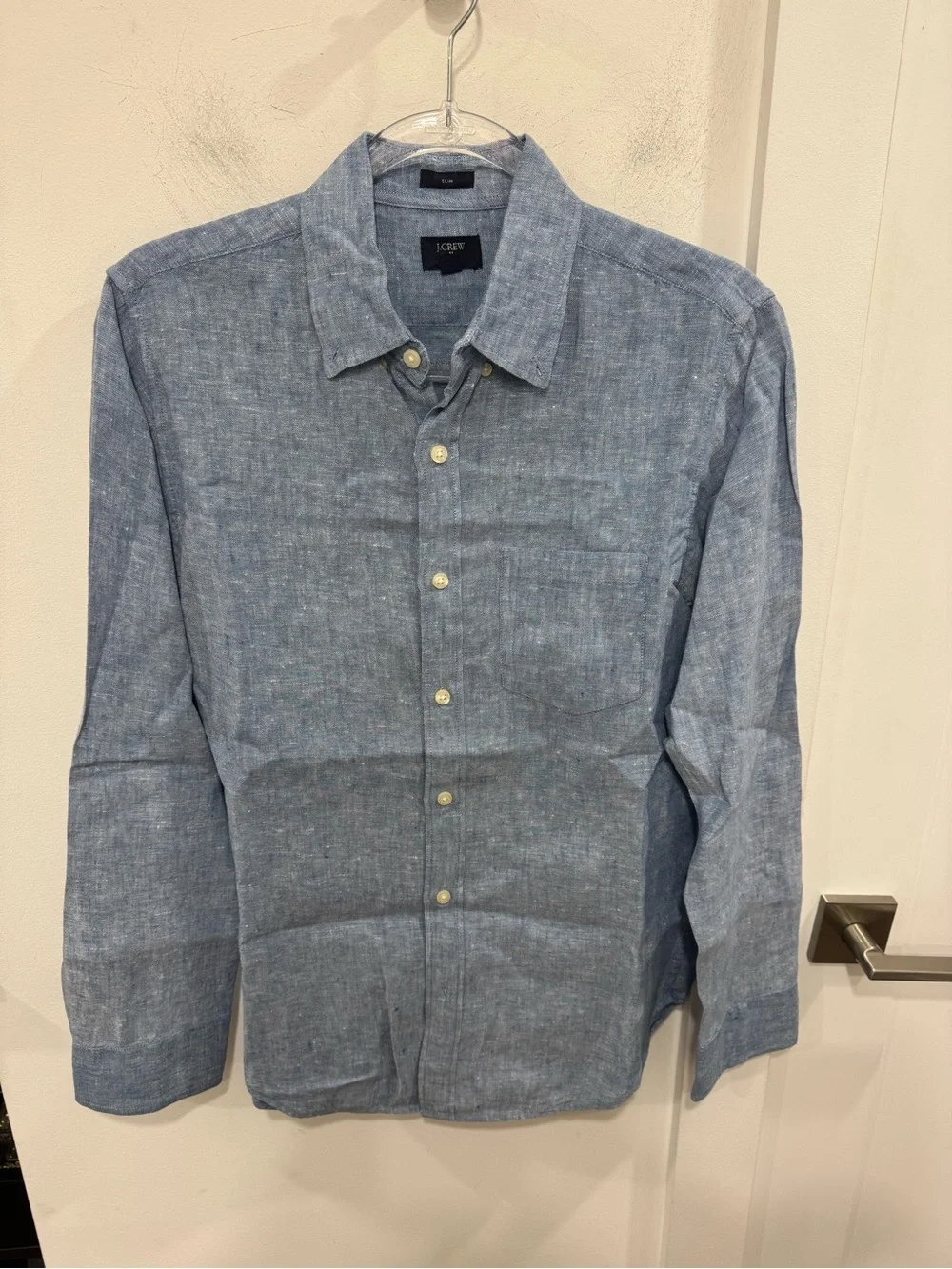 J. Crew Men's Heathered Light Blue Button-Down Shirt